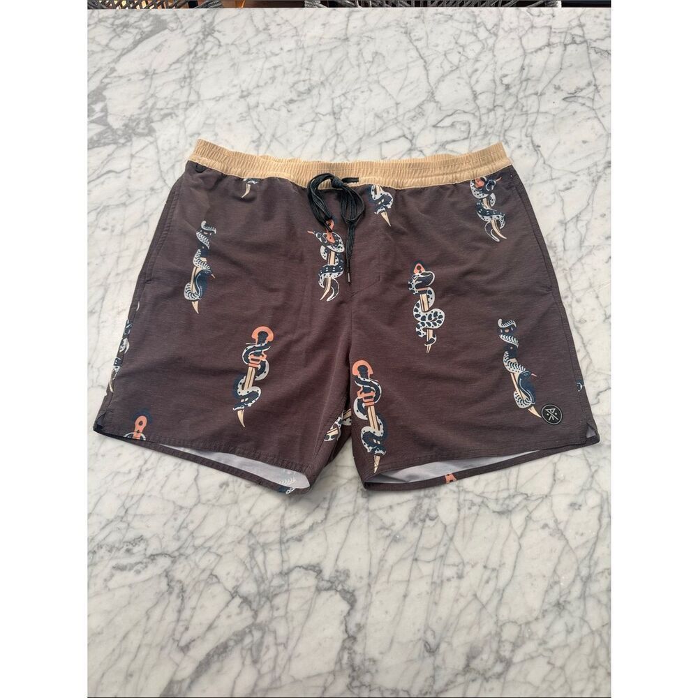 Roark XL Men's Charcoal Gray Snake Print Swim Trunks